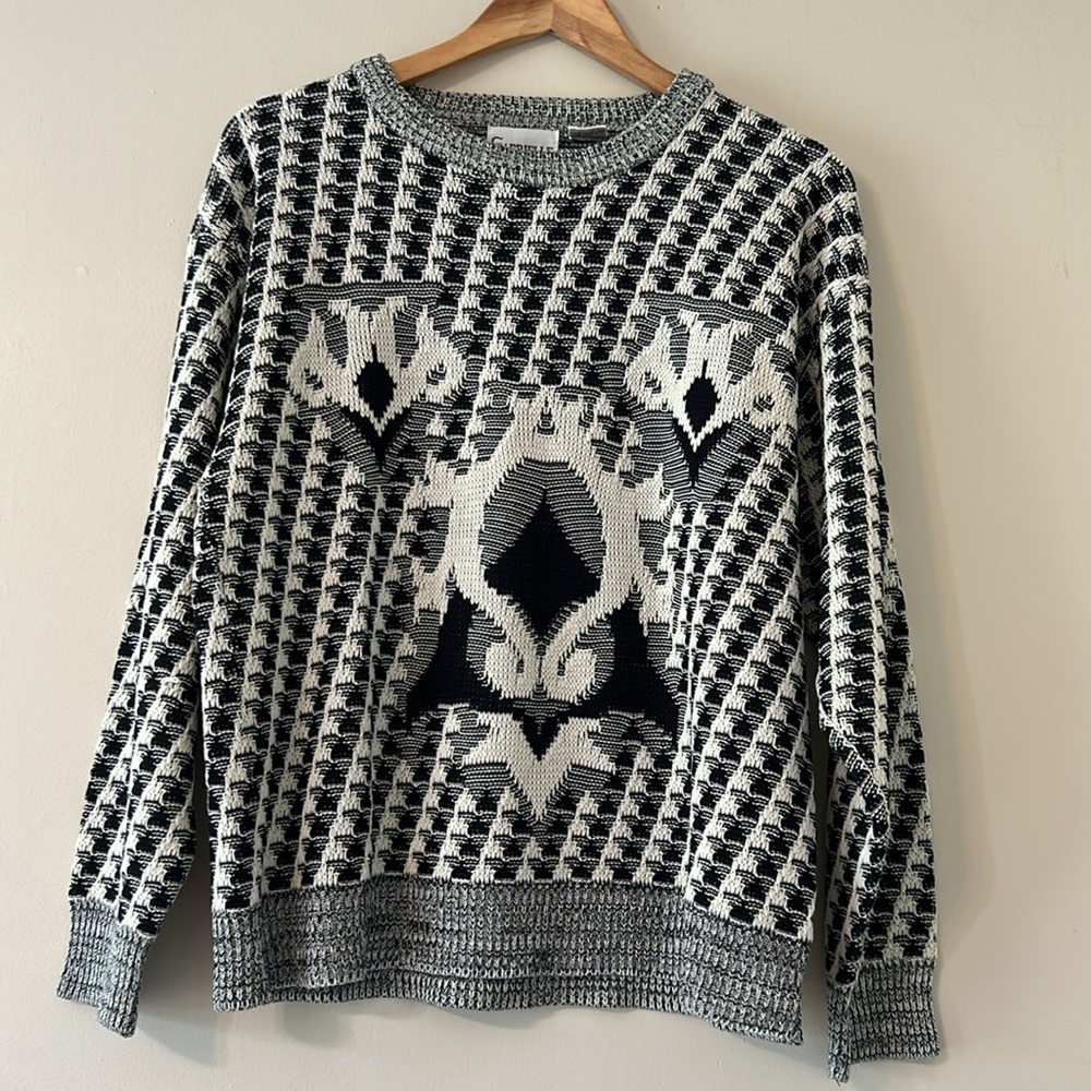 Vintage Gabrielle Knitted Crewneck Cosby Sweater Black & White Mens Large Face